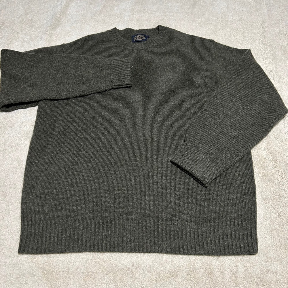 Pendleton Sweater Mens XL Grey Washable Wool Crew Neck - Picture 2 of 8